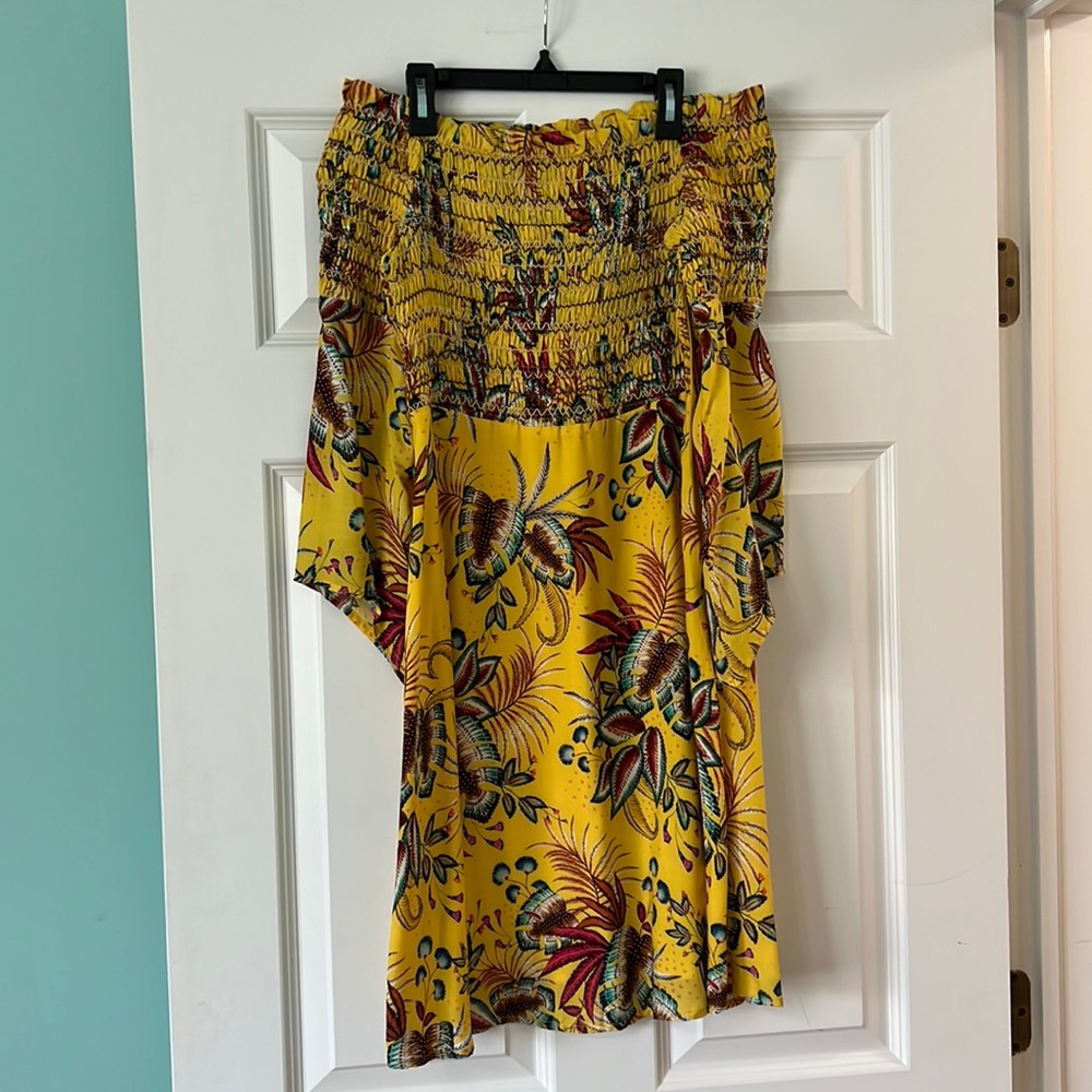 Farm Rio for Anthropologie smocked off shoulder print dress size small